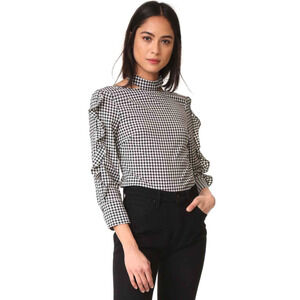 MARISSA WEBB EFFY GINGHAM CUT OUT BLOUSE TOP OPEN‎ BACK RUFFLE ~S